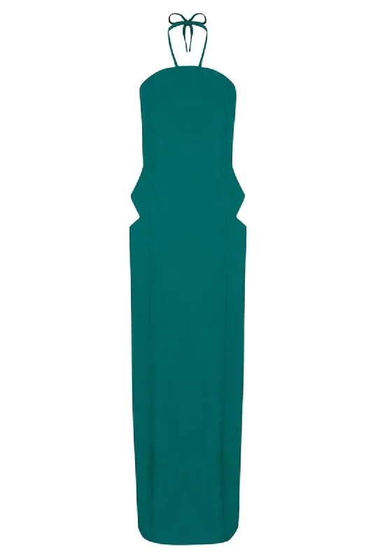 GREEN FAUX LEATHER LONG DRESS Tunics Luxurious high-end