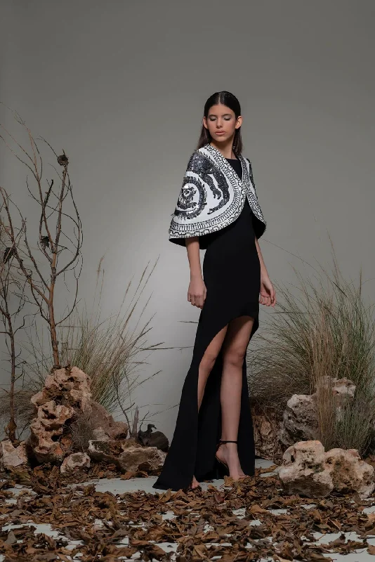 High low dress with embroidered cape Tunics Custom made