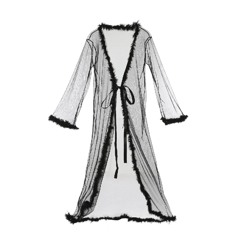 Hot Sexy Women's Long Sleeve Lace See Through Solid V Neck Long Dress Sexy Robe Sheer Night Set Tunics Favorite customer Hot Sexy Women's Long Sleeve Lace See Through Solid V Neck Long Dress Sexy Robe Sheer Night Set Tunics Favorite customer