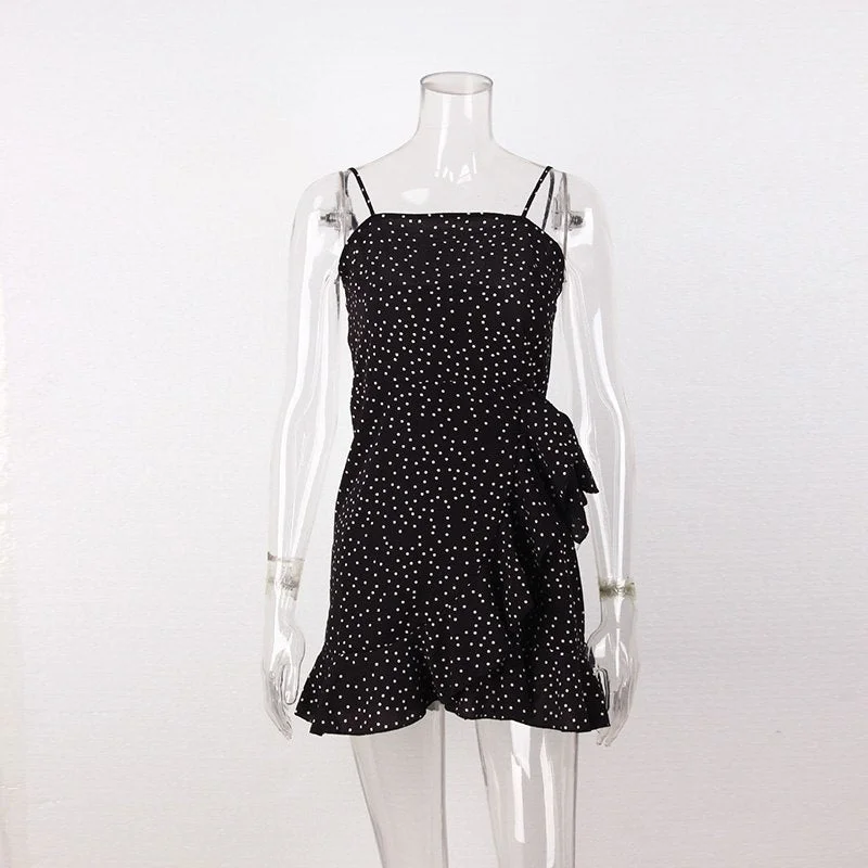 Spaghetti straps slash neck dots bandage high waist dresses 2022 woemn fashion ruffles summer dress Tunics Bestseller popular Spaghetti straps slash neck dots bandage high waist dresses 2022 woemn fashion ruffles summer dress Tunics Bestseller popular