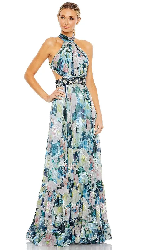 Ieena Duggal 68089 - Pleated Halter Neck Long dress Turtleneck Warm Winter