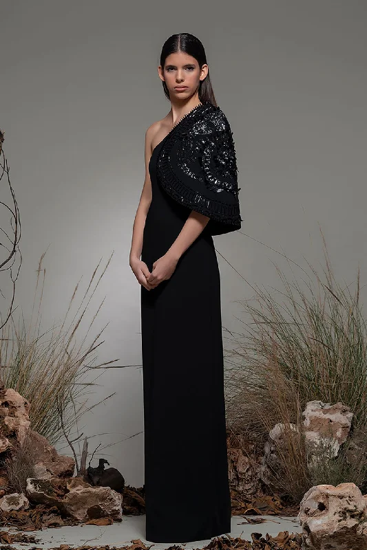 Embroidered cape shape one shoulder dress Tunics Favorite customer