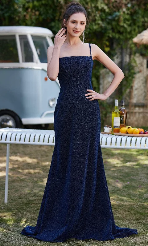 J'Adore Dresses J21020 - Straight Across Neck Long Dress empire Waist empire