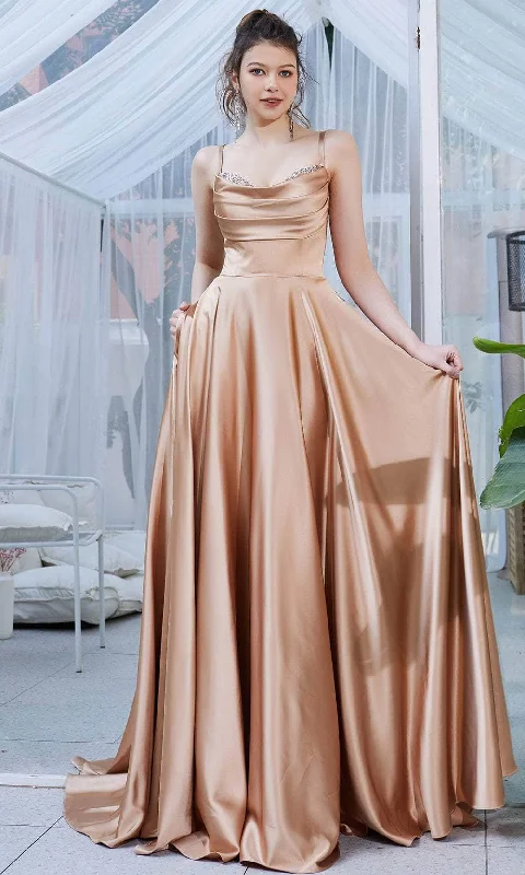 J'Adore Dresses J21030 - Satin Sleeveless A-Line Long Dress Floral Print girly