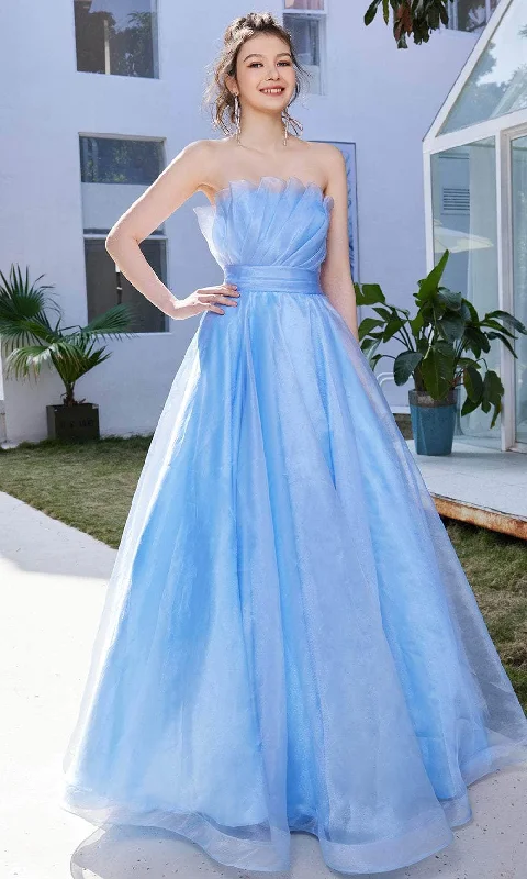 J'Adore Dresses J21035 - Strapless Organza A-Line Long Dress Tunics Bridal satin