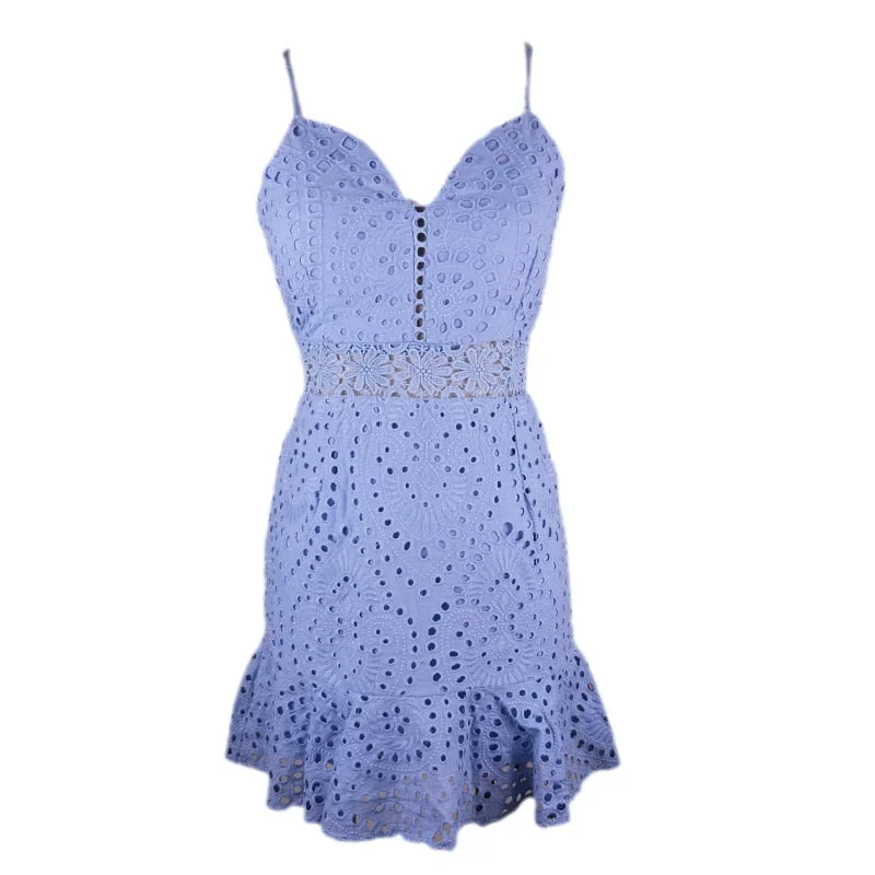 JuneLove 2022 spring women sexy lace hollow out mini a line dress spaghetti strap dress ruffles high waist V neck slim dress Tunics Spring floral JuneLove 2022 spring women sexy lace hollow out mini a line dress spaghetti strap dress ruffles high waist V neck slim dress Tunics Spring floral