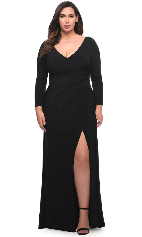 La Femme 30071 - Long sleeve Ruched Long Dress Tunics Sophisticated sleek