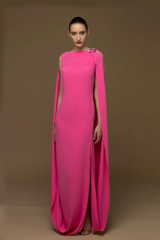 Long cape sleeves crepe gown Tunics Distressed trendy