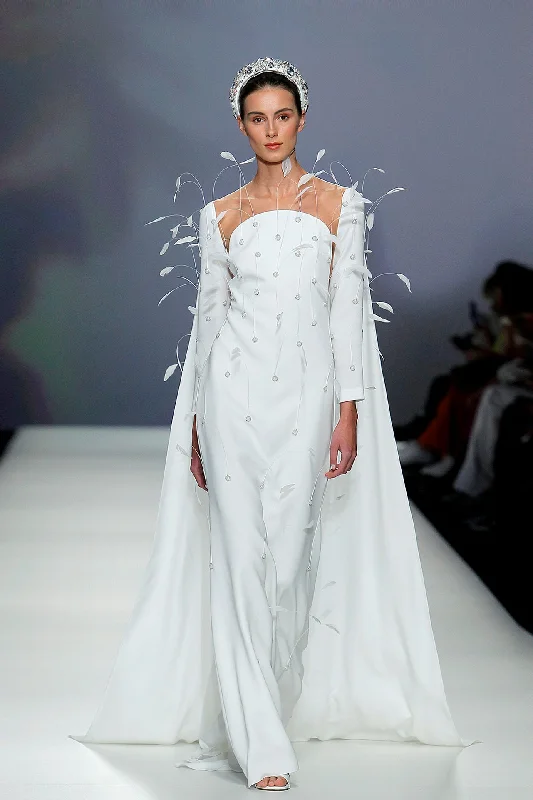 Long sleeves feathered dress featuring back cape Tunics Velvet soft