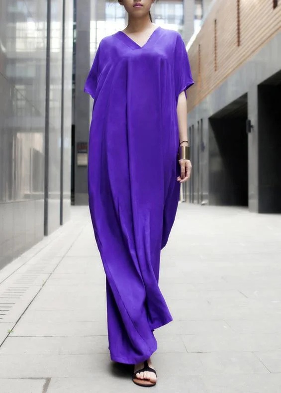 Modern Purple Clothes V Neck Baggy Dresses Turtleneck Neckline Stylish