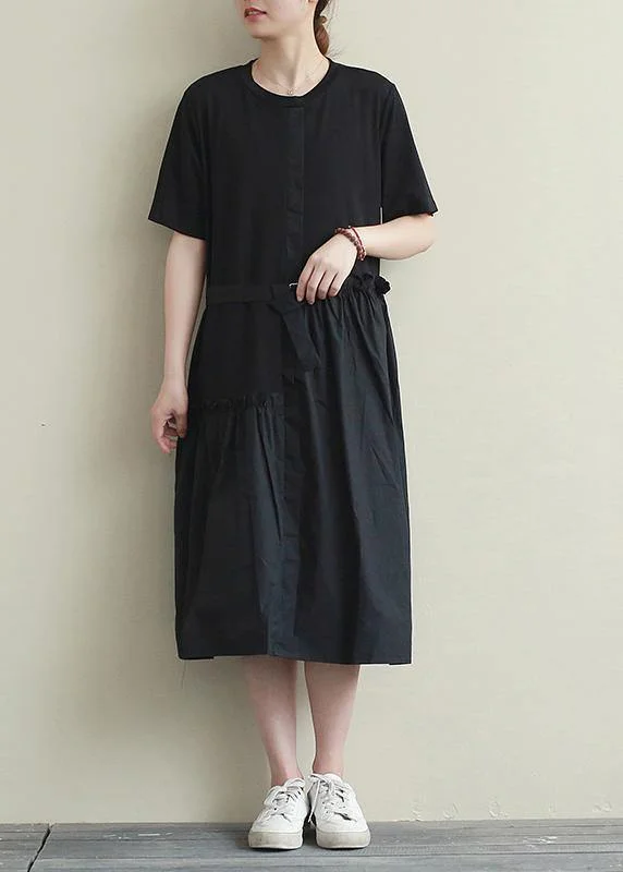 Natural o neck patchwork summer top Outfits black long Dress Tunics New arrival