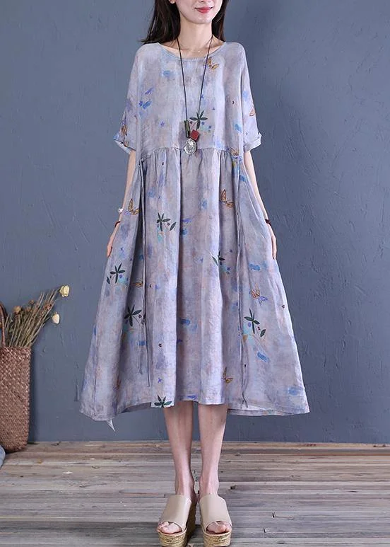 Natural o neck tie waist linen clothes For Women Fabrics gray print Dresses Tunics Solid Classic Natural o neck tie waist linen clothes For Women Fabrics gray print Dresses Tunics Solid Classic