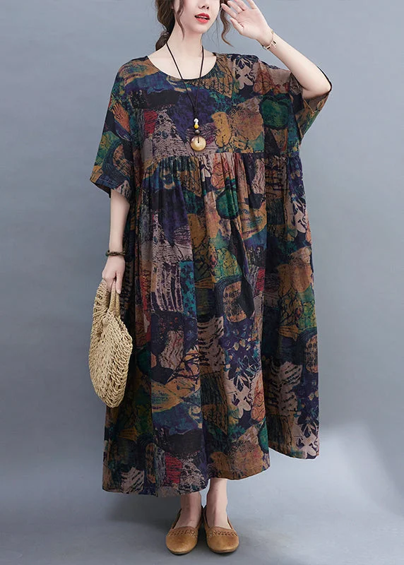 Original Design O-Neck wrinkled Print Loose Long Dress Short Sleeve Tunics Chic fashionable Original Design O-Neck wrinkled Print Loose Long Dress Short Sleeve Tunics Chic fashionable