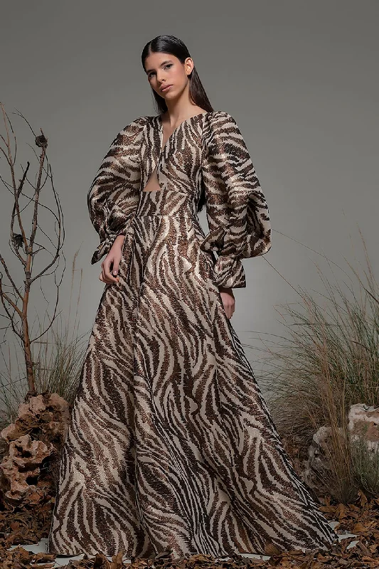 Puff sleeves fitted waistline printed gown Tunics Bestseller popular