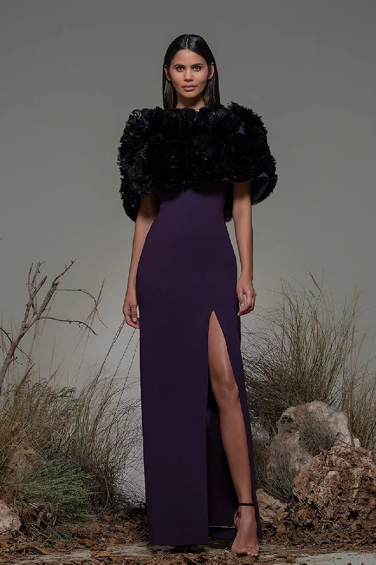 Side slit crepe dress with cape Tunics Luxurious premium
