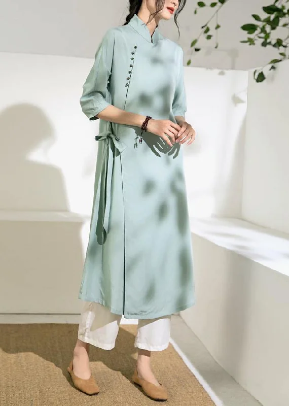 Simple green tunic top stand collar tie waist Dress Bodycon Club Sequined