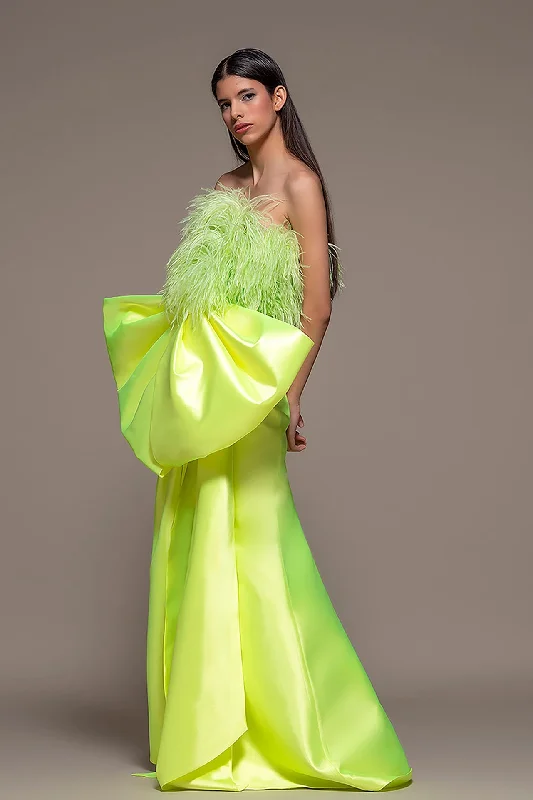 Strapless bow waist A-line gown Tunics Polka dots