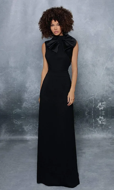Tarik Ediz - 96052 Bow Accent Collar Long Dress with Puddle Train Tunics Travel practical Tarik Ediz - 96052 Bow Accent Collar Long Dress with Puddle Train Tunics Travel practical