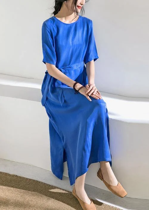 Women blue cotton tunics for women o neck tie waist A Line summer Dress Casual Short Summer Women blue cotton tunics for women o neck tie waist A Line summer Dress Casual Short Summer
