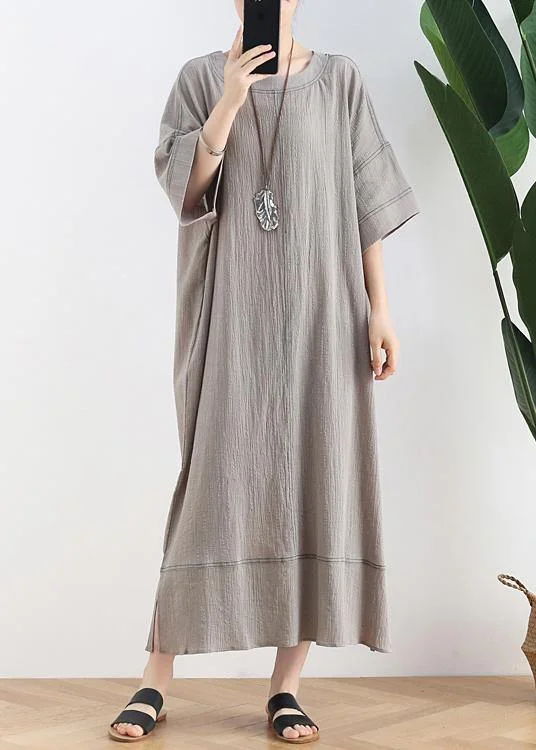 Women gray linen clothes o neck baggy Dresses summer Dresses Tunics Silk luxurious