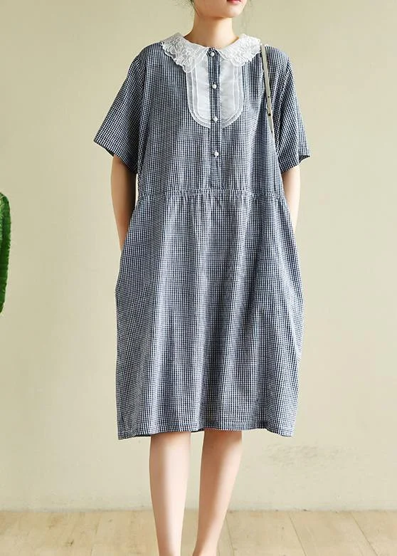 Women o neck elastic waist  clothes Neckline navy striped Dress Tunics Lace romantic