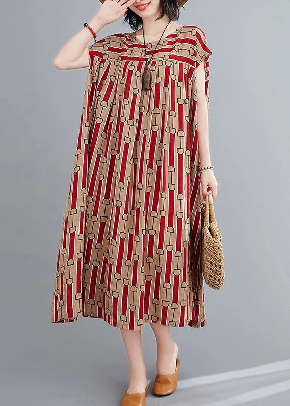 Women o neck Cinched summerTunics Fabrics red print long Dress Tunics Leisure comfortable Women o neck Cinched summerTunics Fabrics red print long Dress Tunics Leisure comfortable