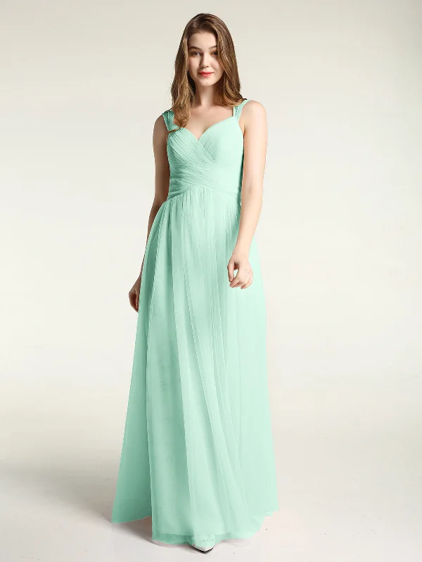Cross-Pleated Tulle Long Dresses with Beaded Straps Mint Green Tunics Spring floral