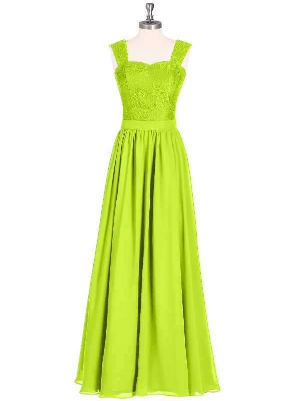Shoulder Strap Lace AND CHIFFON Long Dress-Lime Green Tunics Occasion special