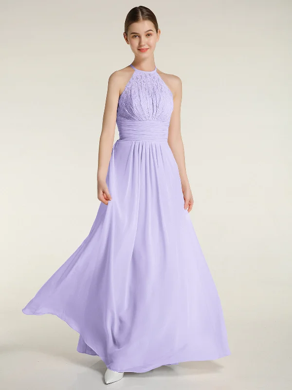Halter Chiffon And Lace Long Dresses Lilac Tunics Short Trendy
