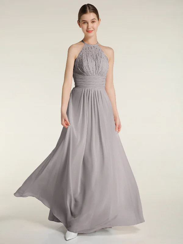 Halter Chiffon And Lace Long Dresses Silver Tunics Cozy soft