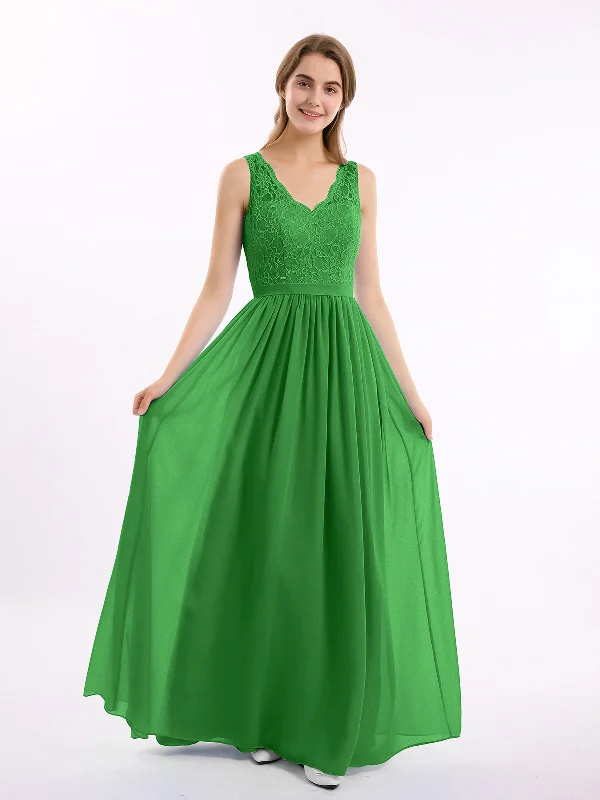 Lace Top and Chiffon Bottom Long Dresses Green Tunics Chic fashionable