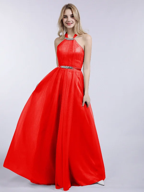 Halter Tulle with Beaded Long Dress Red Tunics Stylish modern