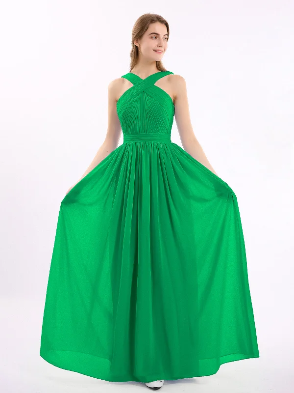 Cross Front Chiffon Long Dress with Bow Emerald Tunics Review highly