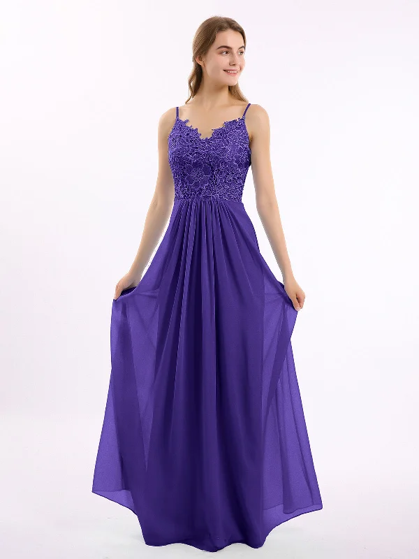 Lace and Chiffon Long Dresses with Spaghetti Straps Regency Tunics Lace romantic
