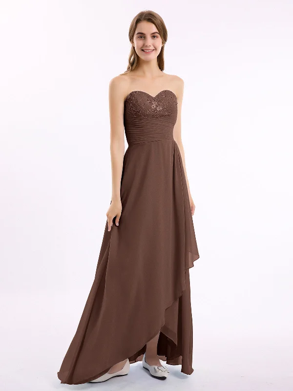 Strapless Sweetheart neck Long Dress with Beaded Chocolate Tunics Party sparkling