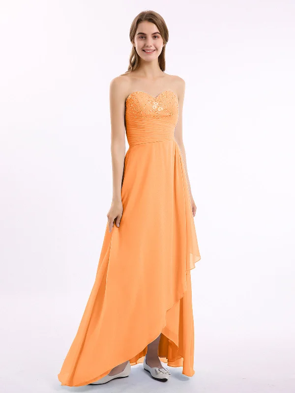 Strapless Sweetheart neck Long Dress with Beaded Orange Tunics Versatile stylish