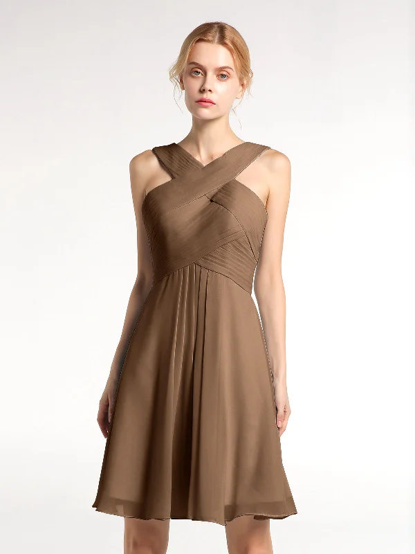 Cross Front Empire Waist Short Bridesmaid Dress Brown Tunics Luxurious premium