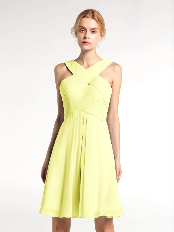 Cross Front Empire Waist Short Bridesmaid Dress Daffodil Bodycon Club Sequined