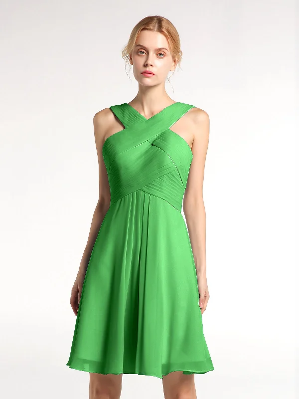 Cross Front Empire Waist Short Bridesmaid Dress Green Tunics Chic elegant