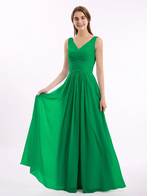 V-neck Chiffon Long Dress of Bridesmaids Emerald Tunics Top rated