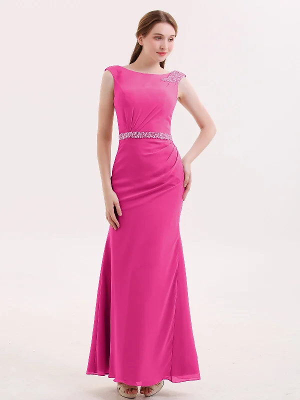 Chiffon Sheath Dress with Beaded Waistband-Fuchsia Tunics Long Elegant