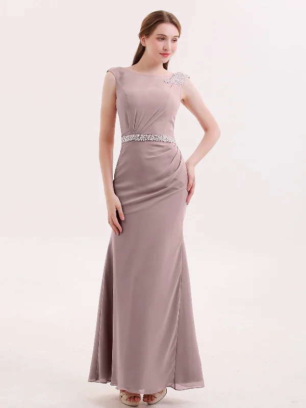 Chiffon Sheath Dress with Beaded Waistband-Vintage Mauve Tunics Review highly