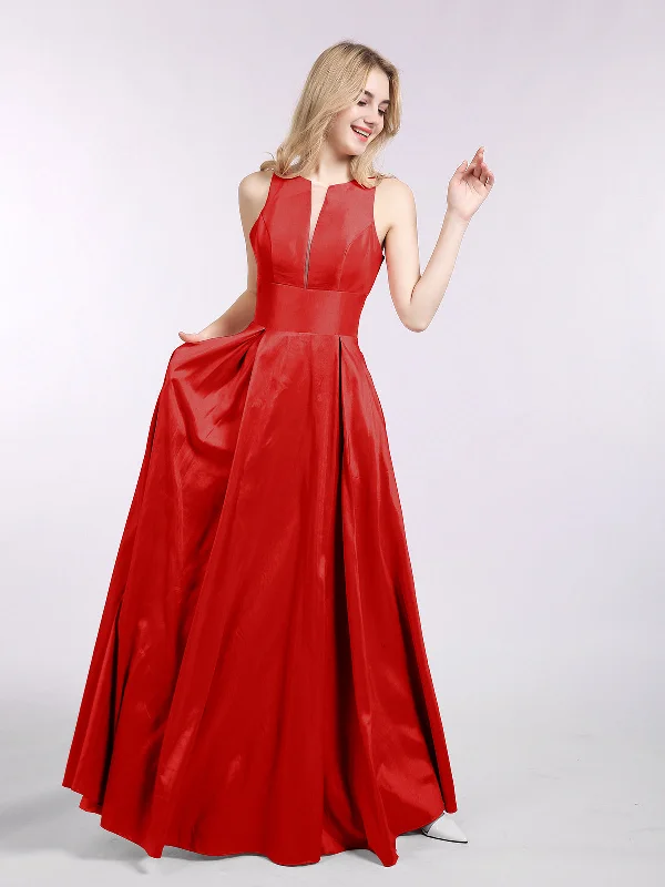A-line Taffeta Long Dress with Pockets-Red sweetheart Neckline Romantic
