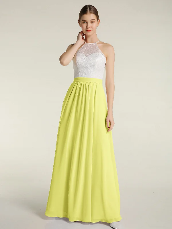Chiffon Long Dresses with Ivory Lace Bodice-Daffodil Tunics stripes playful