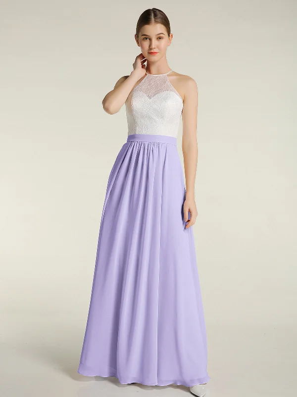Chiffon Long Dresses with Ivory Lace Bodice-Lilac Tunics Floral girly