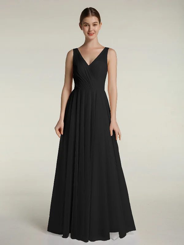 Illusion V-neck Tulle Long Dresses-Black Tunics Timeless classic