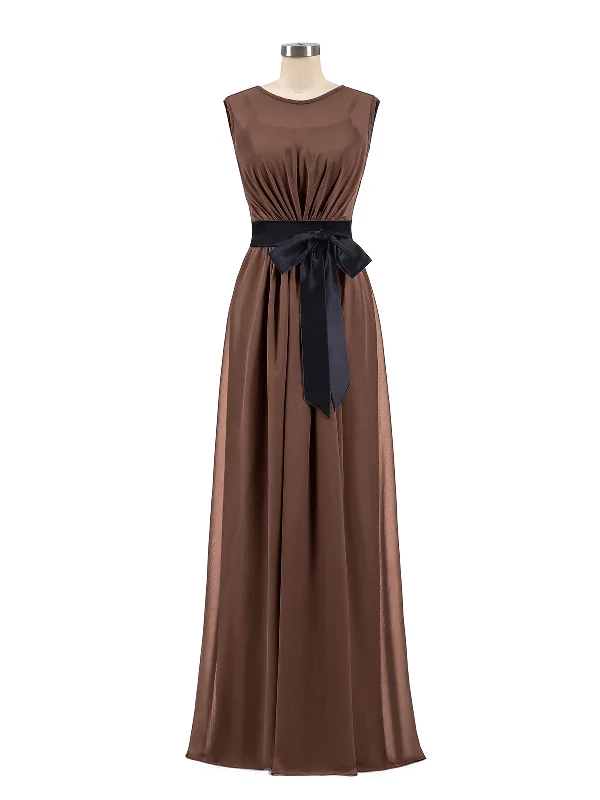 FAUX-Wrap Chiffon Dress with Black Waistband-Chocolate Tunics Fall fleece
