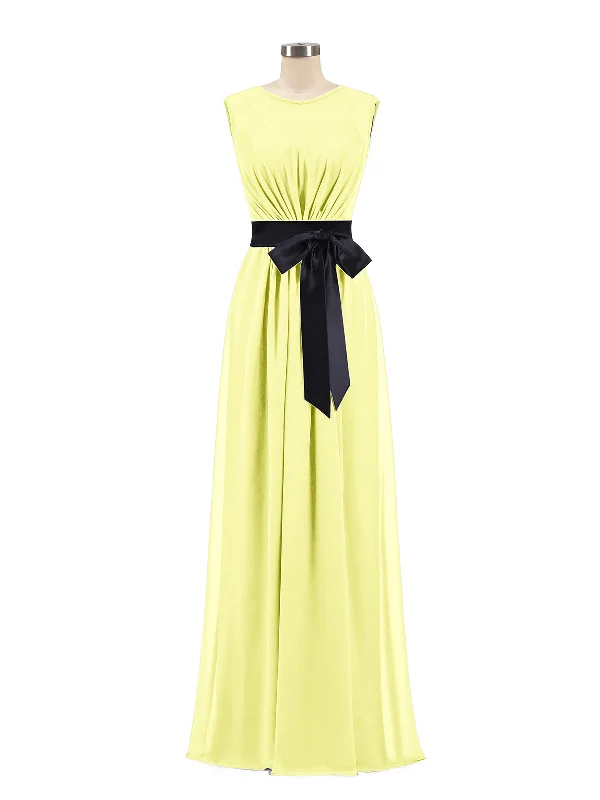 FAUX-Wrap Chiffon Dress with Black Waistband-Daffodil Tunics Versatile all-occasion