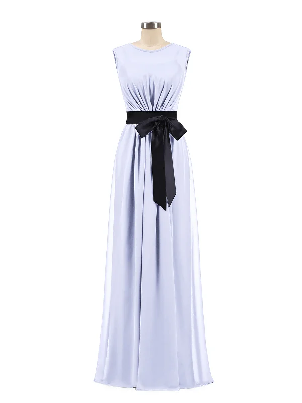 FAUX-Wrap Chiffon Dress with Black Waistband-Lavender Tunics Trendy modern