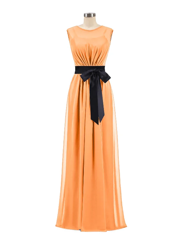 FAUX-Wrap Chiffon Dress with Black Waistband-Orange Tunics Luxurious premium